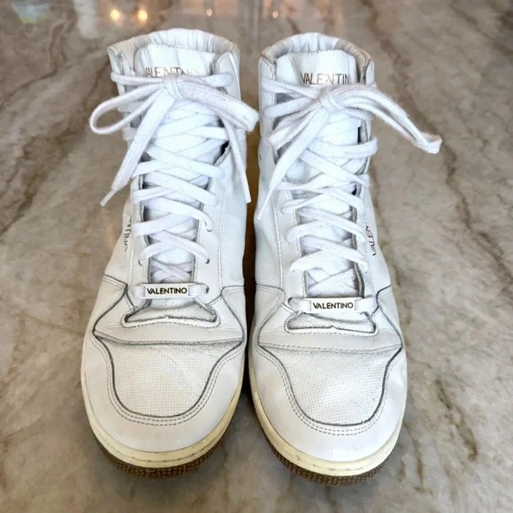 Valentino ~ White Leather High Top Sneakers ~ Men's US 8 / EU 41; Italy - Picture 2 of 15